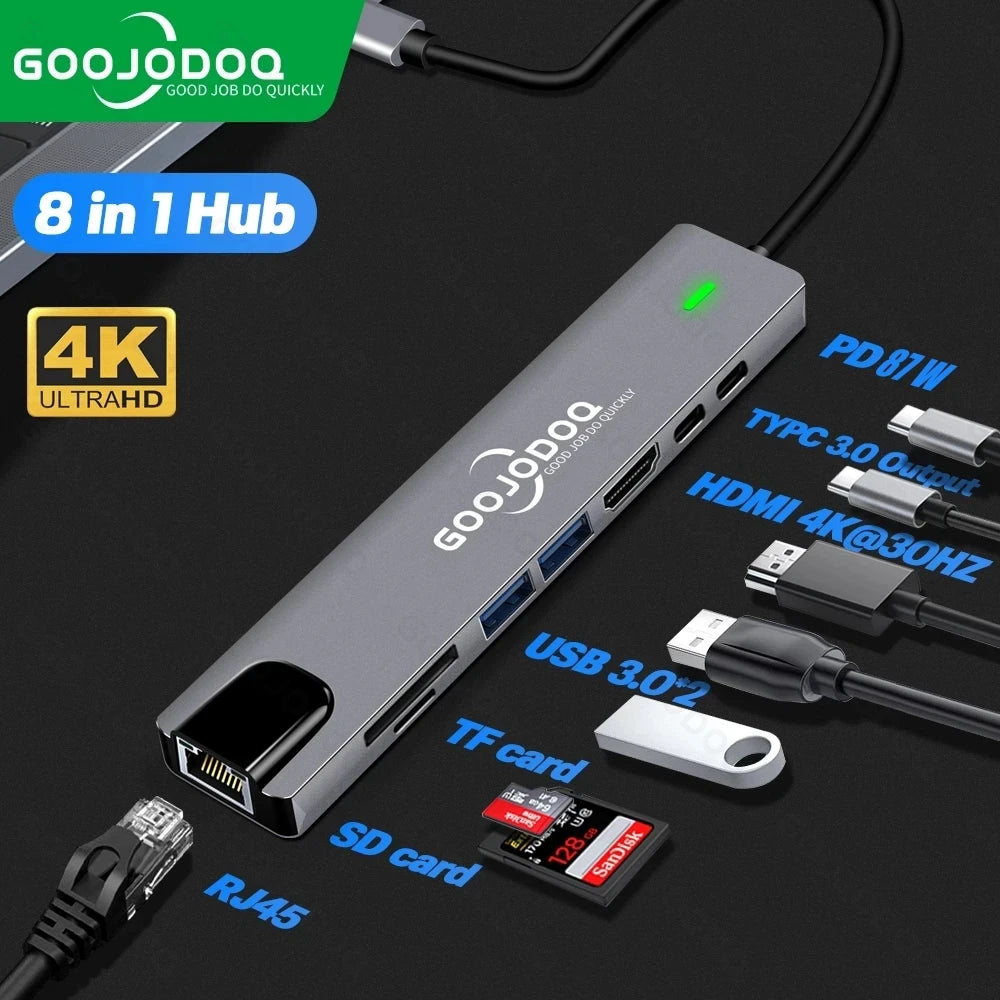 8 in 1 Hub USB C 4K Goojodoq